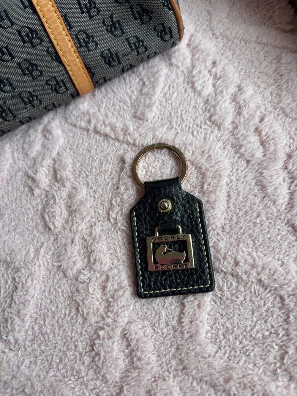 Dooney & Bourke Black Leather Keyring with Gold-Tone Logo Plate